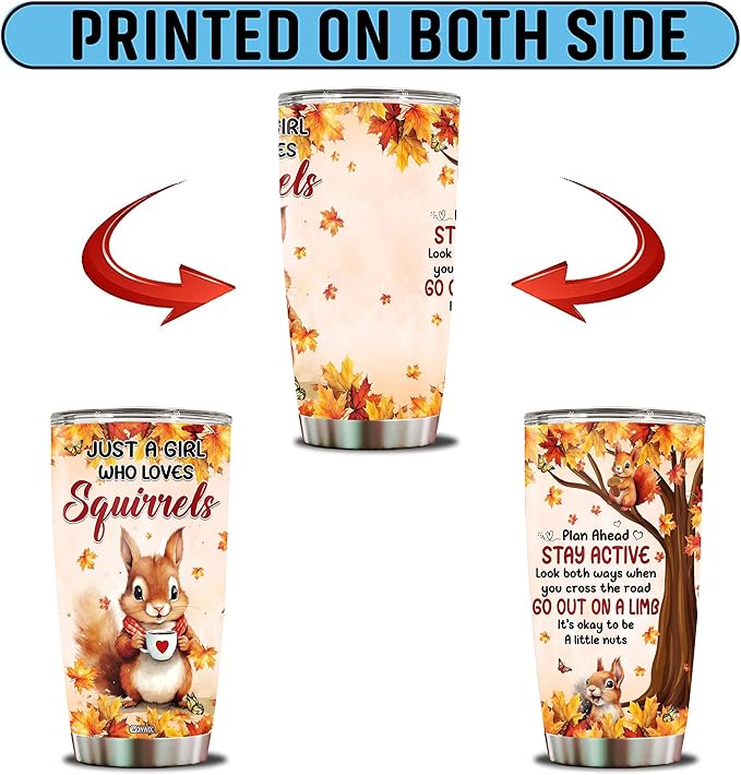 Squirrel Coffee Tumbler 20 Oz Stainless Steel Squirrels Whisperer Gifts for Women Girls Kids Daughter Mug With Lid Travel Cup Drinking Cups Christmas Birthday Valentine Gift