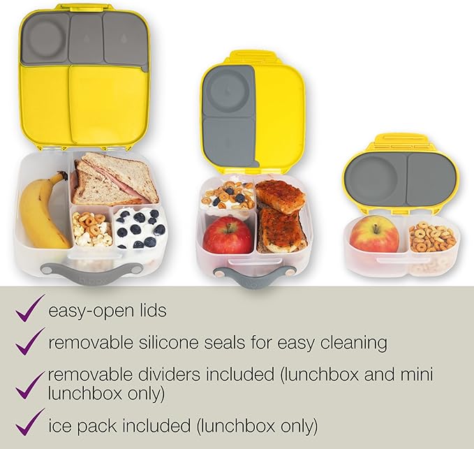 b.box Kids Lunch & Snack Containers. 3-Pack Set Includes Matching Oversized Bento Lunch Box, Mini Meal Boxes for Kids and Toddlers. School Supplies (Lemon Sherbet)