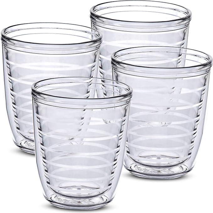 12oz Insulated Tumblers Plastic - Great for Iced Coffee & Hot Drinks, 4 pack Clear Double Wall Insulated Drinking Glasses Cups, BPA-Free, Dishwasher Safe Reusable Cups, Camping, Travel, Kitchen, Party