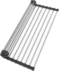 Roll Up Dish Drying Rack for Over Sink -17.5"x11.8" Foldable Stainless Steel Kitchen Drainer, Black
