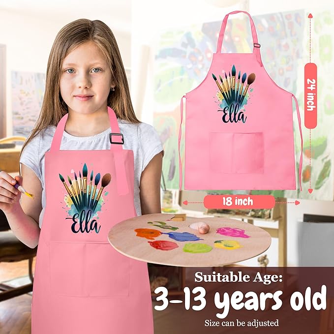 Kids Craft Apron with Custom Name for Painting and Arts – Personalized Apron, Great Christmas Stocking Stuffer or Gift Idea