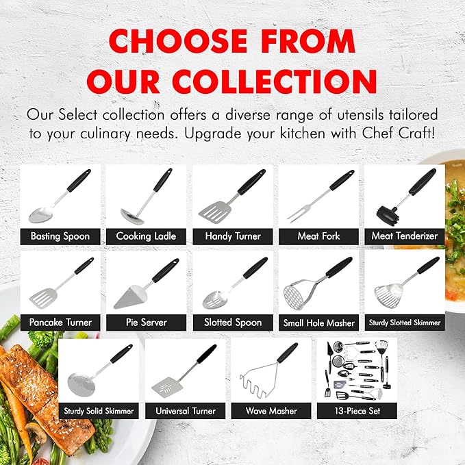 Chef Craft Select Sturdy Skimmer, 13.25 inch, Stainless Steel