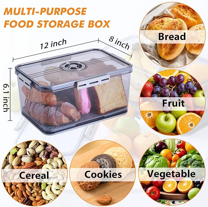 Circloophs 2 Pack Bread Box for Kitchen Countertop, Regular and Big Bread Container Storage Airtight Loaf, Large Breadbox for Bread Storage, Refrigerator Lock Box for Fruit Storage with 50 Pcs Bags