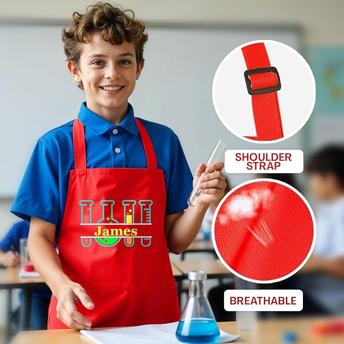 Personalized Science Apron for Kids with Custom Name – Customized Scientist Outfit for Children – Fun Laboratory Apron for Students, Experiments, Chemistry Play, and Educational Learning Activities