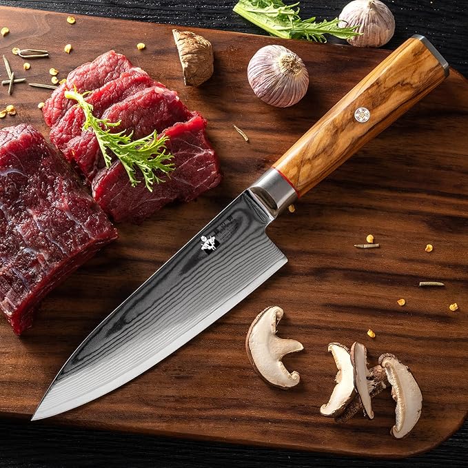 Chef Knife 6 inch Damascus Knife 67-Layer Damascus VG10 Steel- Olive Wood Handle - Razor Sharp Kitchen Knife with Exquisite Box