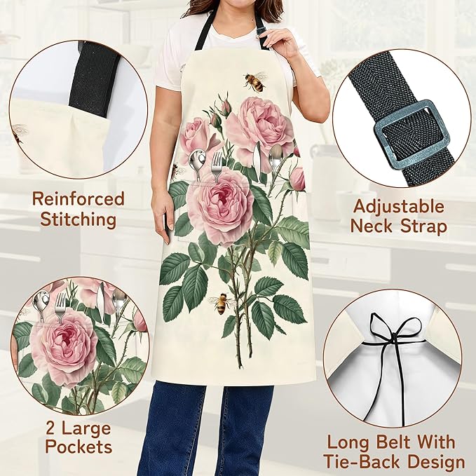 Apron with Pockets for Women, Adjustable Kitchen Cooking BBQ Chef Apron, Gifts for Mom Birthday, or Holidays