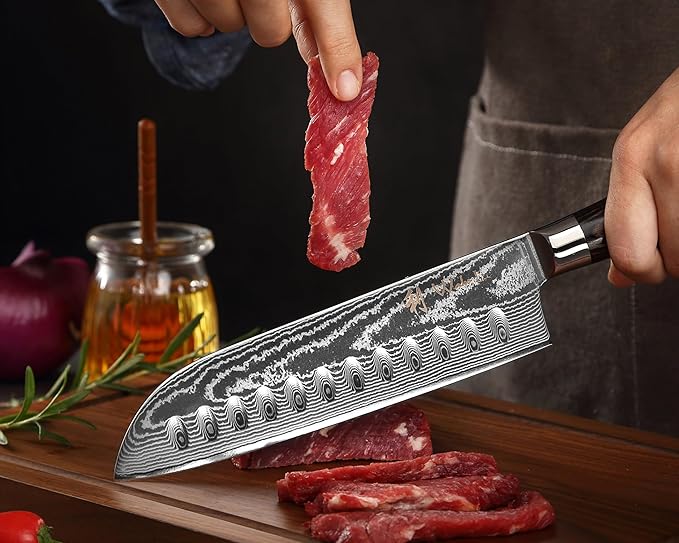 Wakoli EDIB Essentials 4-Piece Damascus Knife Set – Professional Kitchen Knives with VG10 Core, 67-Layer Damascus Steel Blades – Santoku, Chef, Small Santoku & Office Knife with Pakkawood Handles