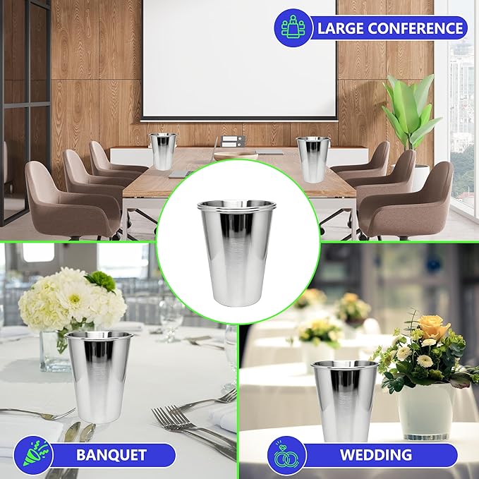 20oz 4PCS Stainless Steel Pint Cup,Pint Tumbler,Reusable metal Cups,Stainless Steel Water Tumbler,BPA Free,Stackble,Durable,Unbreakable Metal Drinking Glasses for Bar,Banquet Mugs (4, 20OZ)