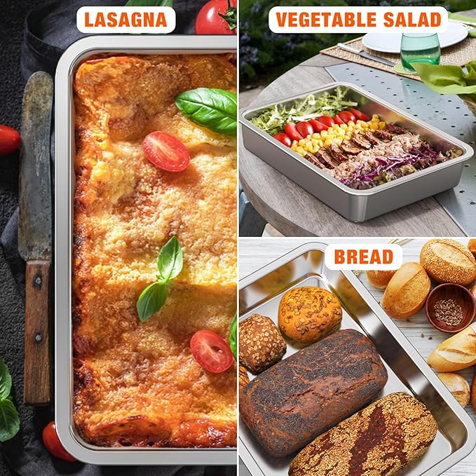 onlyfire Stainless Steel Baking Pan Barbeque Grilling Pan for Baking Breads, Grilling Chicken, Vegetables,15.5" X 11.6" X 2.8"
