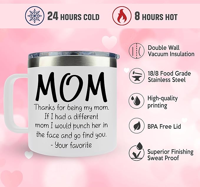 Gifts for Mom from Daughter, Son - Christmas Gifts for Mom, Wife, Women - Moms Birthday Gift Ideas, Cool Birthday gifts for Moms, Mothers - Best mom Mug, 14 OZ Stainless Steel moms Coffee Mug