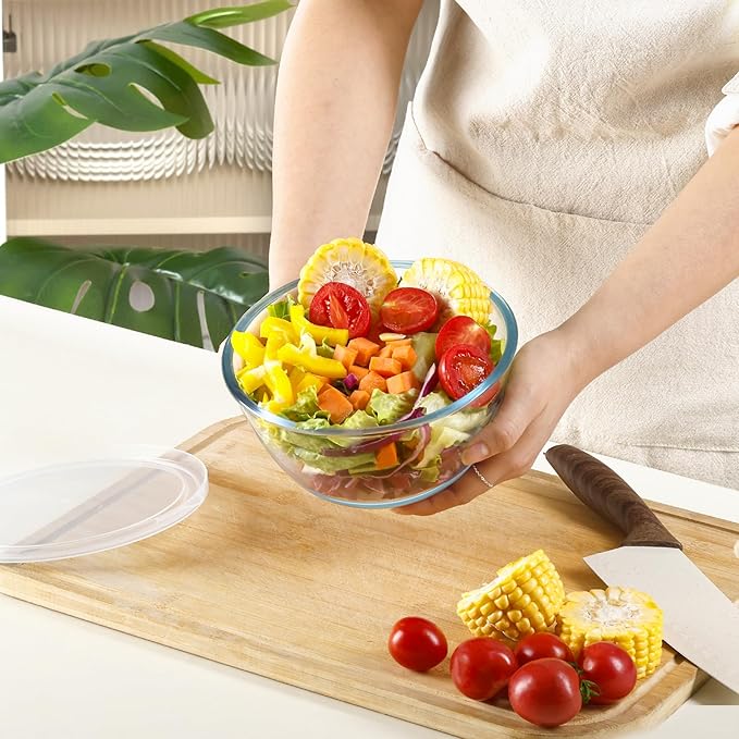 NUTRIUPS 30oz Small Glass Mixing Bowls Borosilicate 6.1in Glass Salad Bowl Clear Prep Bowls for Bread, Set of 2