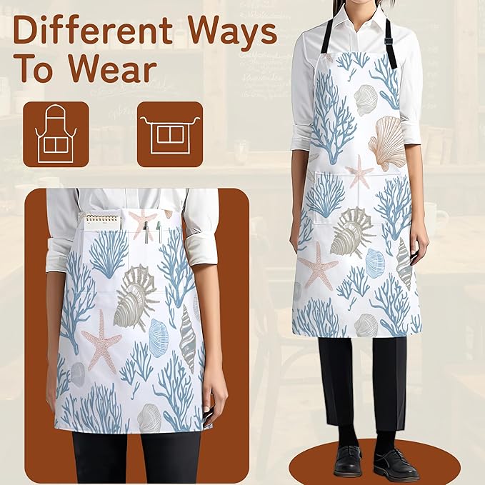Cooking Apron for Women and Men,Adjustable Chef Bib Apron with 2 Pockets, Water and Oil Resistant for Kitchen Use