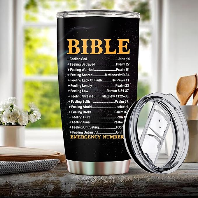 Christian Tumbler Gifts for Christians on Christmas Birthday Valentines 20 Oz Stainless Steel Lion Religious Coffee Mug Travel Cup Gift For Men Women Bible Emergency Numbers Mugs