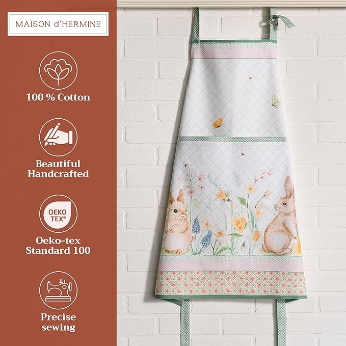 Maison d' Hermine 100% Cotton Apron for women with Pocket Kitchen Chef Apron for Men Cooking Gardening Server Waitress
