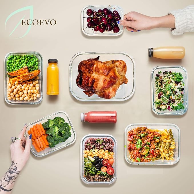 Glass Food Storage Containers Set, Large Size Containers with Lids, BPA-free Locking lids, 100% Leak Proof Glass Meal Prep Containers, Freezer to Oven Safe (2 Pack of 52oz)