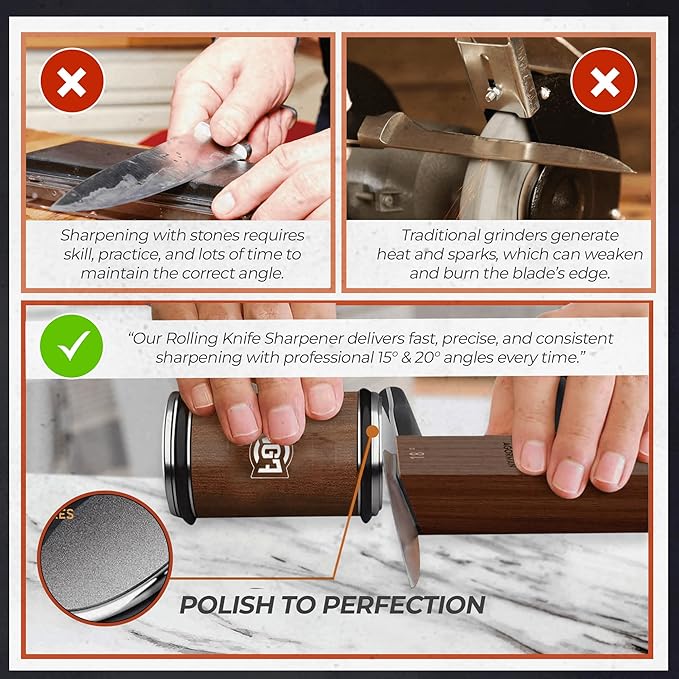 Knife Roller Sharpener Linen Kit with Diamond Discs, Multi Angle Magnetic Knife Sharpener Roller Tool for Kitchen (Classic Size)