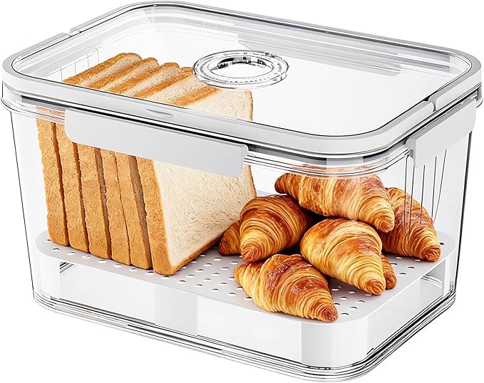 Bread Box for Kitchen Countertop | Airtight Bread Storage Container with New Upgrade Time Recording Lid – Bread Keeper for Homemade Bread, Donuts, Bagels, Toast, and Cookies