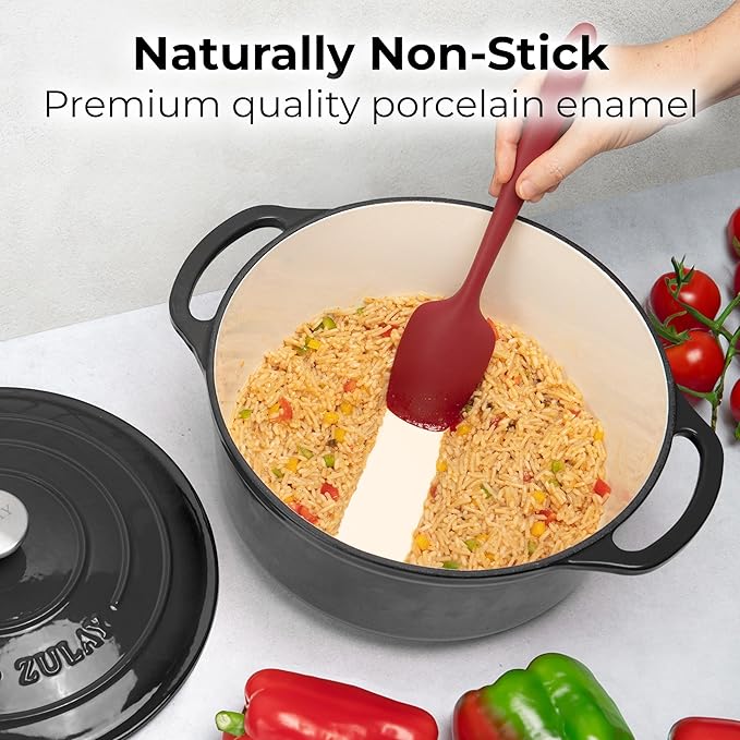 Zulay Kitchen 5 Quart Enameled Cast Iron Dutch Oven Pot with Lid – Premium Durability & Oven Safe up to 500°F – Heavy Duty Cookware Perfect for Bread Baking, Stews, Braising & Roasting – Black
