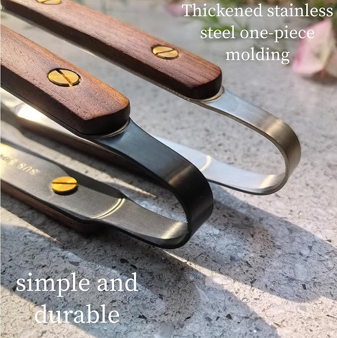 Exquisite Lightweight Cooking Tongs - 304 Stainless Steel & Walnut Wood, Comfortable Grip, Non-Slip Design, High Heat Resistant - Ideal for Light and small food, Kitchen Plating, Korean BBQ, 2 Pack