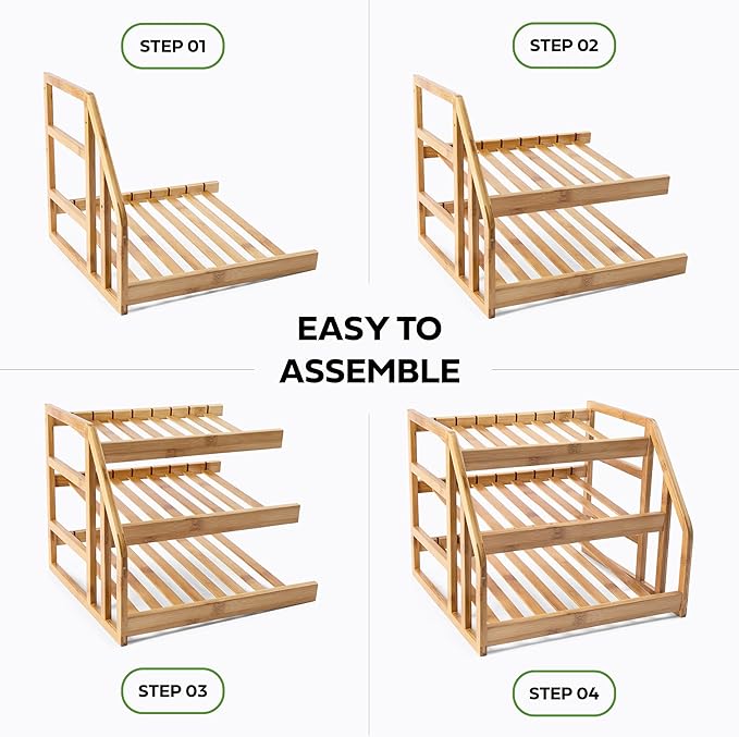 HOMESTEAD 3-Tier Bamboo Pantry Can Organizers - 36 Cans Dispenser Rack, Flexible Dividers, Canned Goods Organizer For Pantry Shelves & Kitchen Storage Organization