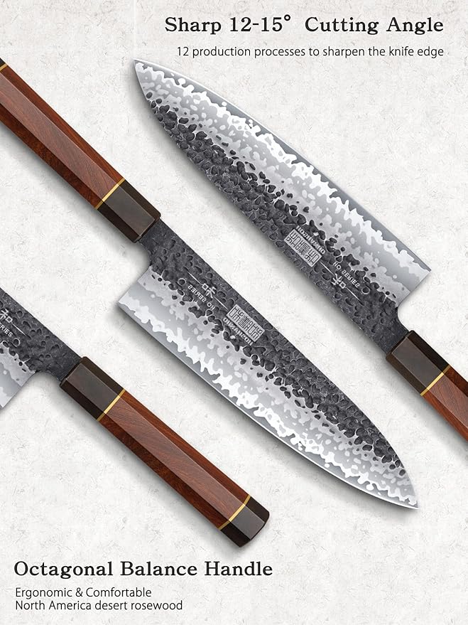 HOSHANHO 3 Pieces Knife Set, Professional High Carbon Steel Kitchen Knives Set, Ultra Sharp Japanese Chef Knife Set with Ergonomic Handle & Gift Box