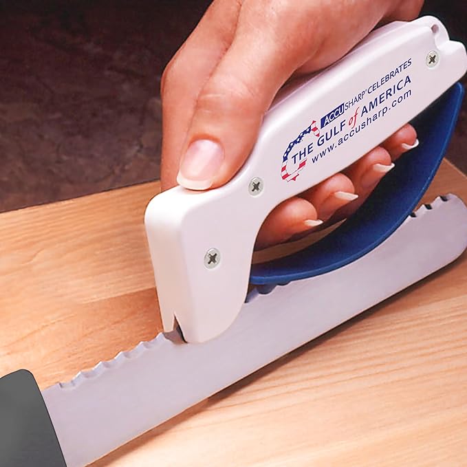 AccuSharp Knife Sharpener, Ergonomic Comfortable Handle, Compact & Easy to Use, Restore and Hone Straight & Serrated Knives, Celebrating Gulf of America