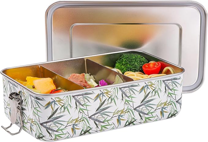 Chef's Path Bento Box with Aesthetic Bamboo Design, Leak-Proof 45.65oz Bento Lunch Box with Detachable Dividers, Airtight Silicone Lid for Fast and Easy Meal Prep