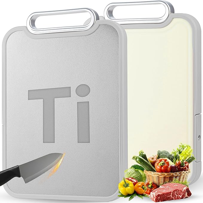 Titanium Cutting Board for Kitchen – Dual-Sided Scratchless Pure Titanium & PP Surface, Non-Slip, Rust-Proof, Odor Resistant, Dishwasher Safe Premium Chopping Board for Meat & Vegetables