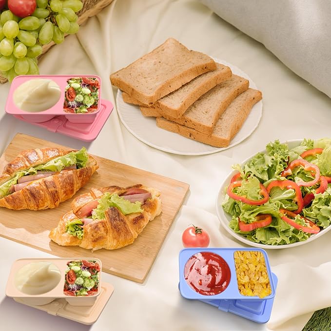 3 Pack Reusable Snack Containers with Lids, Silicone Double Compartment Snack Box Container, Small Mini Snack Pack Containers for Travel, Picnic, Work