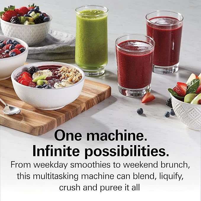 Hamilton Beach PowerMax Professional-Performance Blender for Shakes and Smoothies, Puree and Ice Crush, 48oz BPA-Free Glass Jar, 1680 Peak Watts, Stainless Steel Blades, Gray (58600J)