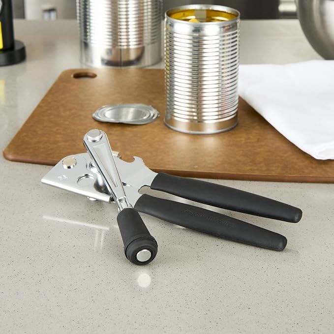 Restaurantware Stainless Steel Magnetic Manual Can Opener - 36 Pack - German Standard Black Crank Can Opener with Magnet, Ergonomic Handle, Non-Slip- Heavy-Duty Hand Can Opener, Easy Turn, Sharp Blade