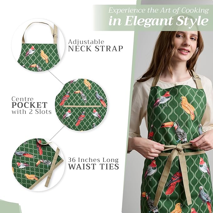 Maison d' Hermine 100% Cotton Apron for women with Pocket Kitchen Chef Apron for Men Cooking Gardening Server Waitress