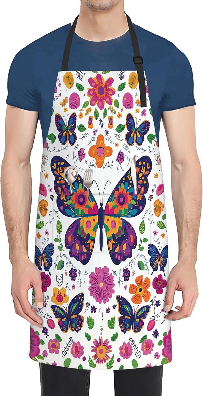 Cooking Aprons for Men and Women,Adjustable Bib Chef Apron with 2 Pockets, Soft and Durability Kitchen Apron