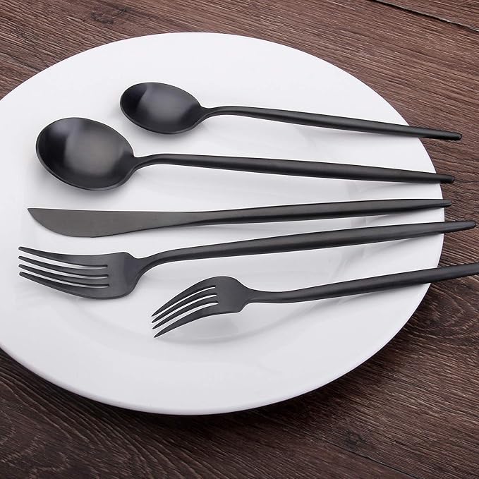 Matte Black Silverware Set, Bysta 20-Piece Stainless Steel Flatware Set Cutlery Set Service For 4, Satin Finish, Dishwasher Safe, Nice Gift Box