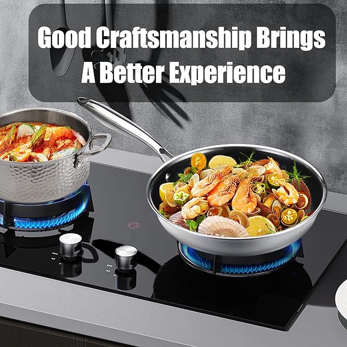 Vivicreate 20 Piece Stainless Steel Cooking Pot pots and Pan pans Cookware Set Non Toxic PFOA Free Non Stick Pots and Pans Hammered Design Induction Compatible Ollas de Acero Inoxidable