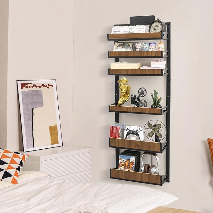 Aquzee Over the Door Pantry Organizer, 6-Tier Spice Rack Wall Mount, Adjustable Wooden Baskets, Haning/Mounting 2 in 1 Heavy-Duty Metal Hanging Door Organizer Storage for Kitchen, Cabinet and Closet