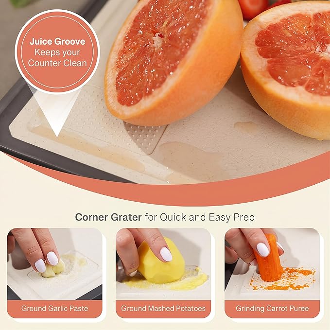 Extra-Large Cutting Board 19"x12.6" – Dual-Sided 304 Stainless Steel & Wheat Straw PP, Reversible Design with Juice Groove, Dishwasher Safe, Built-in Handle, Designed for Meat, Fruit, & Vegetable Prep
