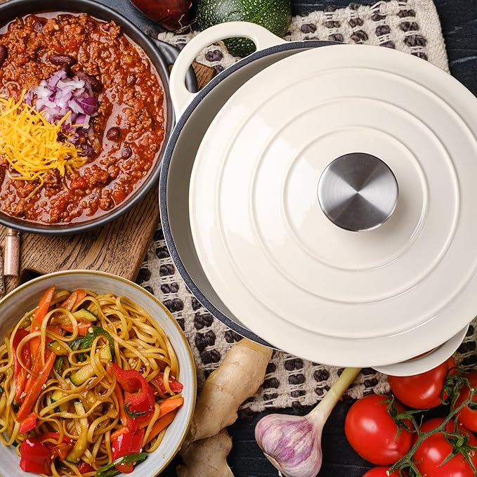 3 Quart Dutch Oven Enameled Cast Iron with Lid - Big Dual Handles - Oven Safe up to 500°F - Classic Round Pot for Versatile Cooking Cream