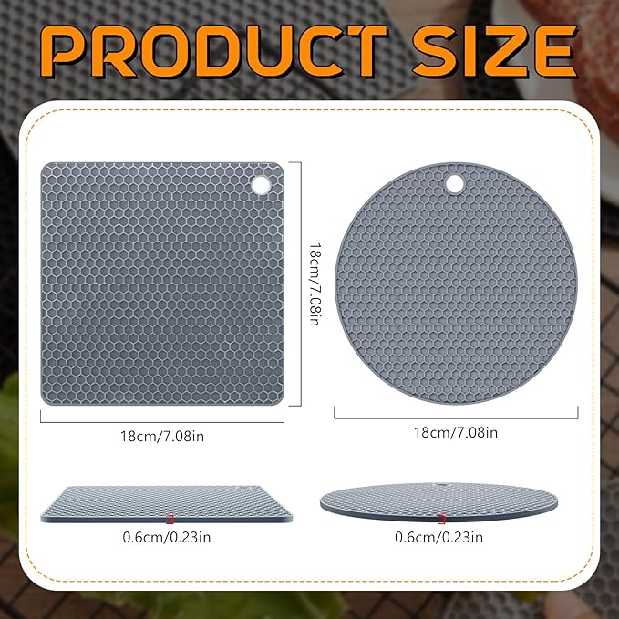 Dandat 24 Pcs Silicone Trivets Mats Bulk Silicone Pot Holders Hot Dishes Multipurpose Non Slip Hot Pads Heat Resistant Mat for Kitchen Countertops Table Restaurants Church Gatherings(Gray)