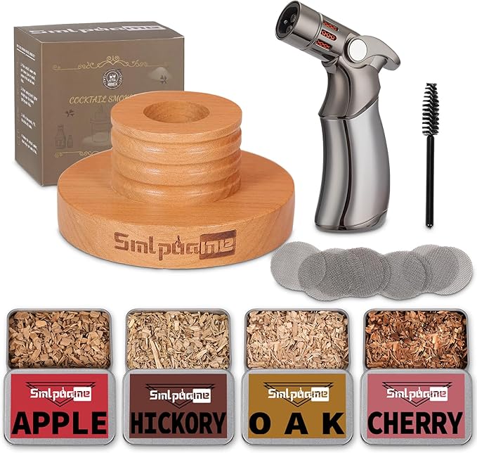 Whiskey Smoker Kit with Torch, Old Fashioned Cocktail Bourbon Drink Smoker with 4 Flavors Wood Chips, Birthday Christmas Day Gifts for Husband, Men, Dad(No Butane)