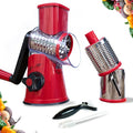 Rotary Cheese Grater with Handle - 3-in-1 Cheese Shredder - Easy to Clean Rotary Grater - Mandoline Vegetable Slicer Hand Crank - with Brush and Peeler - Red