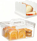 Bread Box with Slicer, Portable Airtight Bread Storage Container with Lid Handle for Kitchen Counter, Bread Keeper for Homemade Bread,Toast, Bagel, Cookies, White