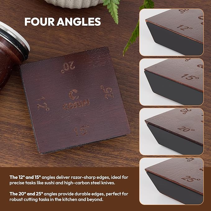 Rolling Knife Sharpener - Multi Angle Knife Sharpeners Tool Kit for Kitchen & Chef Knives, Diamond & Ceramic Honing Discs with 12°, 15°, 20°, 25° Magnetic Base - Manual Safe Roller Sharpening