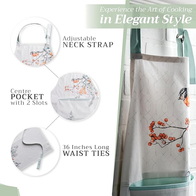 Maison d' Hermine 100% Cotton Apron for women with Pocket Kitchen Chef Apron for Men Cooking Gardening Server Waitress