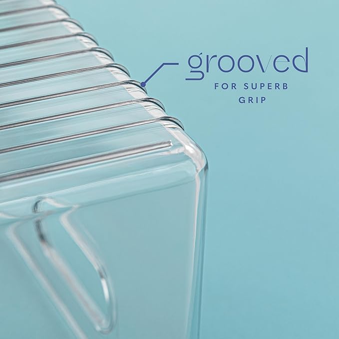 primebox Plastic Food Storage 4 Pack Clear Container Bin with Handles for Organizing Kitchen, Pantry, Refrigerator, Freezer, Pantry, Cabinet, Closet, Bathroom. 14”x8”x5”