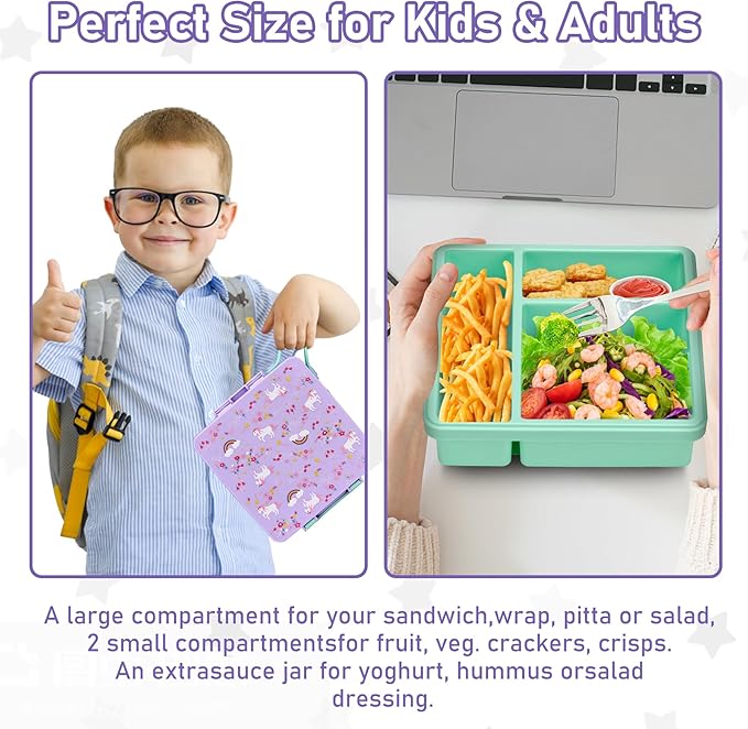 Chill Bento Lunch Box for Kids Adult with Ice Pack,Leak Proof 3 Compartments Lunch Container for Kids,Ice Pack Detachable Bento Box,BPA Free,Dishwasher & Microwave Safe-PHorse