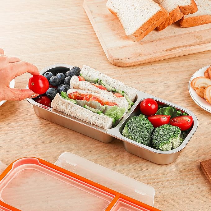 Stainless Steel Snack Containers with Lids, Reusable Condiment Box, Double Compartment Sauce Cups for Home, Travel