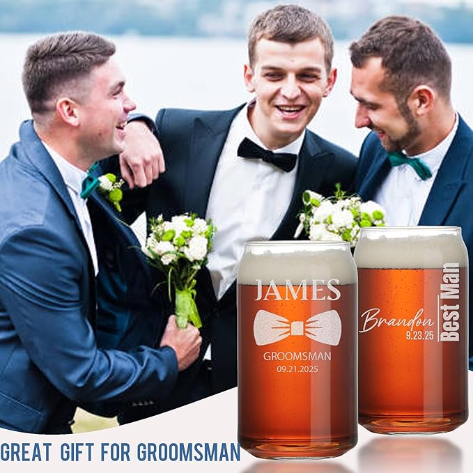 Personalized Groomsmen Gift, 16oz Beer Can Glasses - Best Man Beer Glasses, Custom Drinkware with Etched Name, Engraved Gifts for Wedding Favors, Best Man Proposal Gifts, Bachelor Party