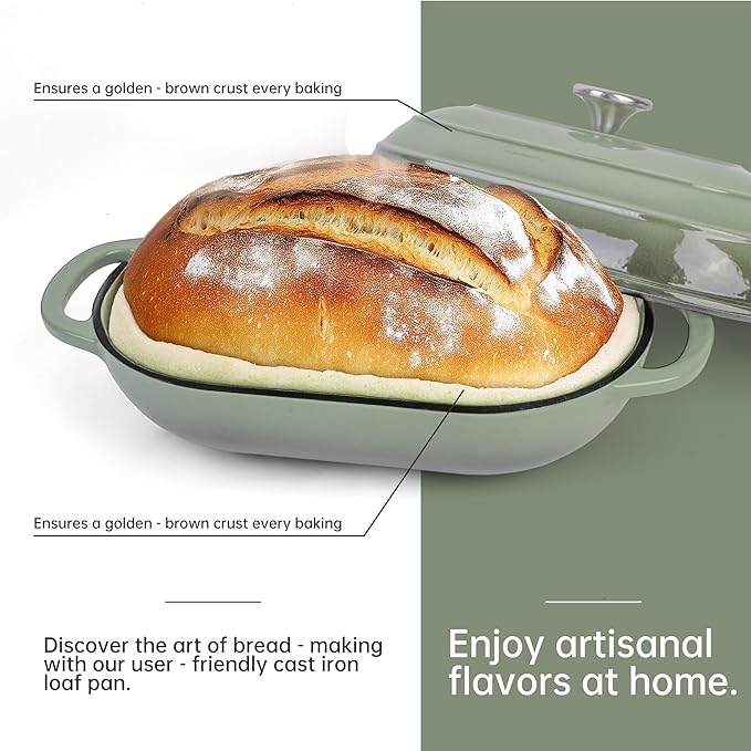 Premium Enameled Cast Iron Dutch Oven for Bread Baking | Non-Stick 5QT Oval Bread Oven with Lid | Perfect for Sourdough, Loaf, and Artisan Baking (Gradient Green, 5 QT)