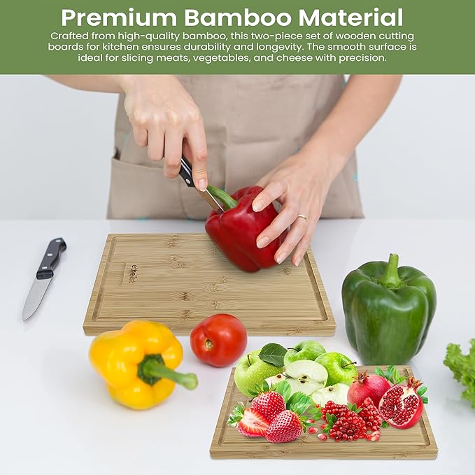 Premium Bamboo Wood Cutting Board Set - Kitchen Appliances for Home Cooks, Ideal Stocking Stuffers & Christmas Gifts, 3-Piece Knife-Friendly Boards with Juice Grooves